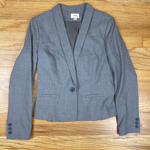 Fossil Women’s Small/Medium Gray Wool Blend Blazer One Button Coat - Picture 1 of 8